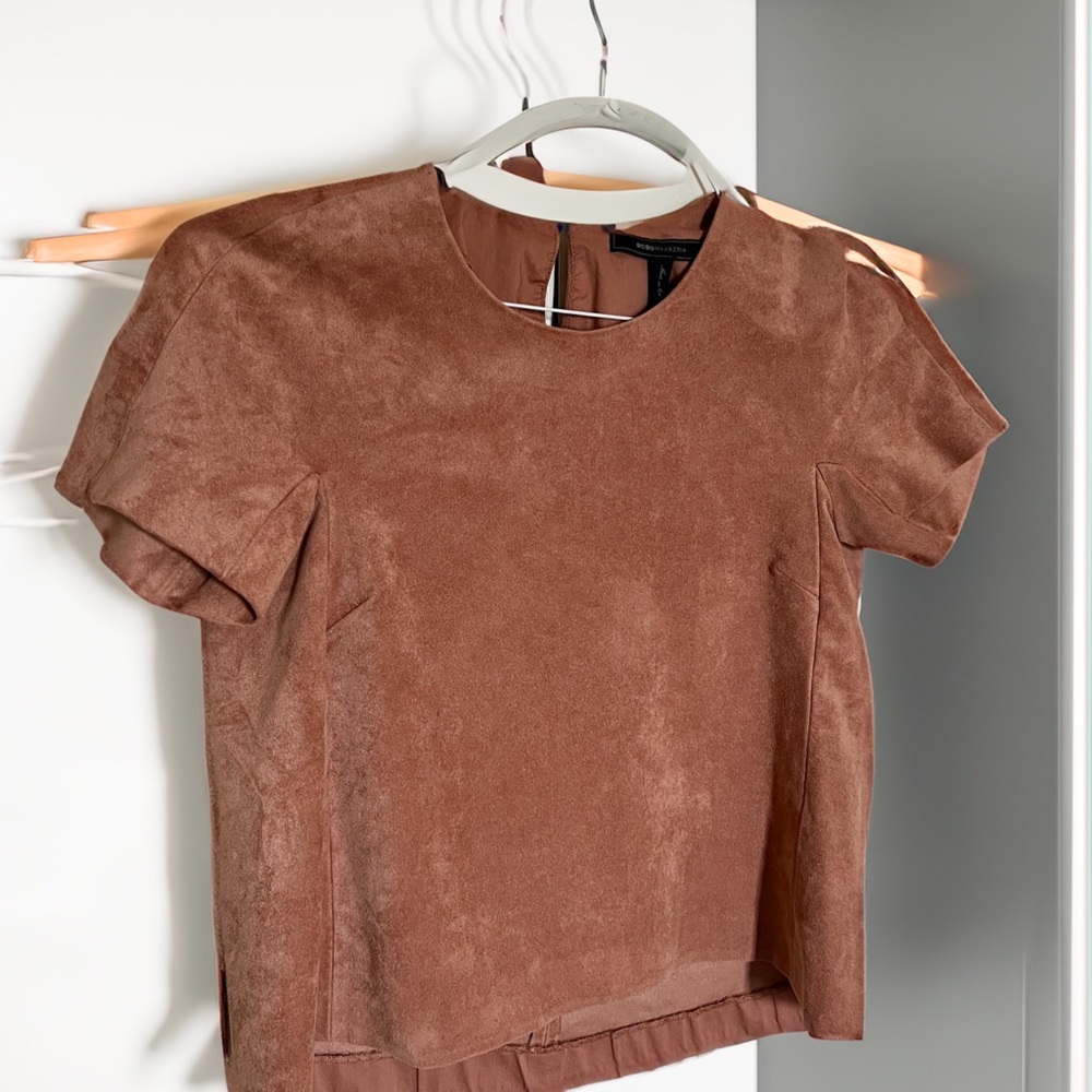 BCBGMaxAzria Women’s Teen’s suede Brown Blouse in boxy fit